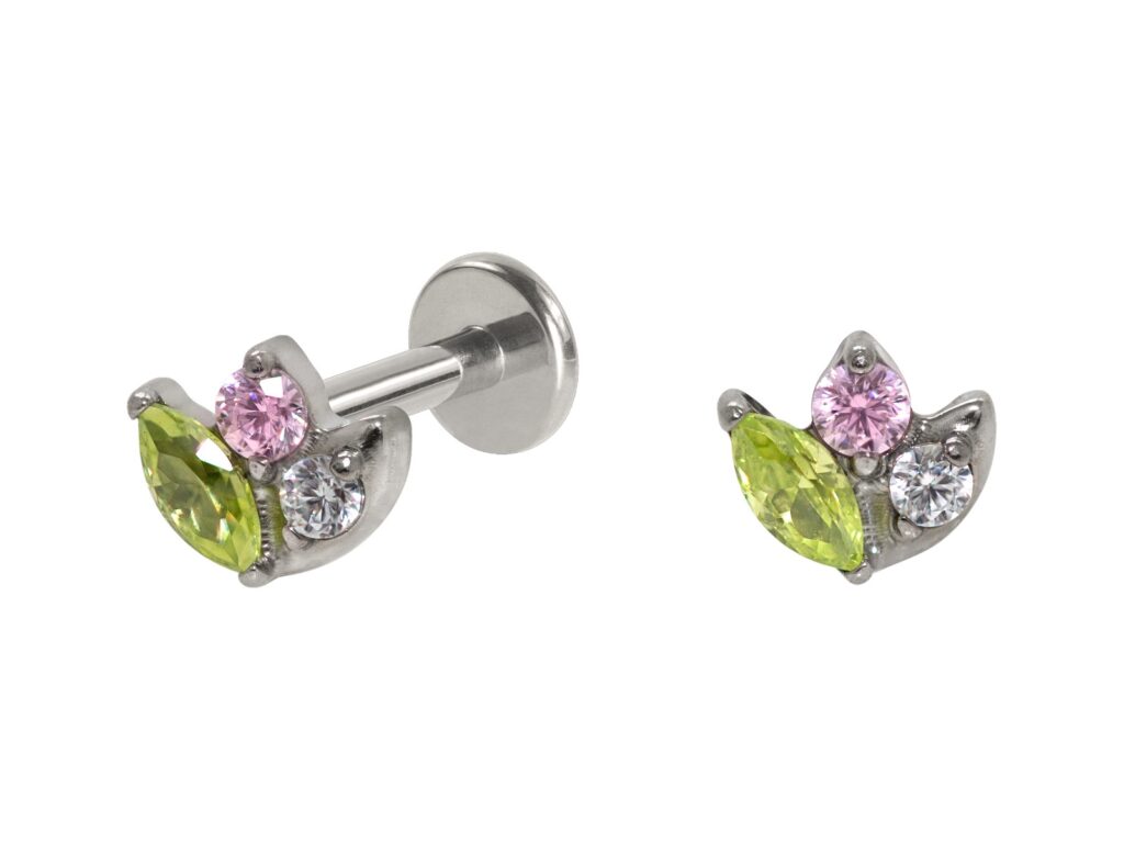LABRET TITÂNIO R/I LÓTUS C/ ZIRCÔNIA COLORIDA