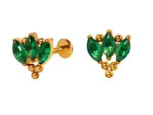 LABRET TITÂNIO PVD PUSH PIN INDIANO C/ ZIRCÔNIA – VERDE