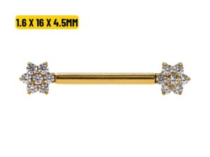 MAMILO TITÂNIO PVD R/I FLOR CRAVEJADA – 1.6 X 16 X 4.5/4.5MM