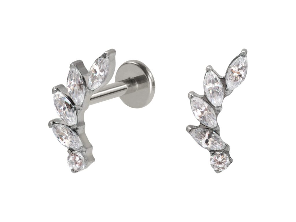 LABRET TITÂNIO R/I CLUSTER 4 PETÁLAS E PONTO DE LUZ