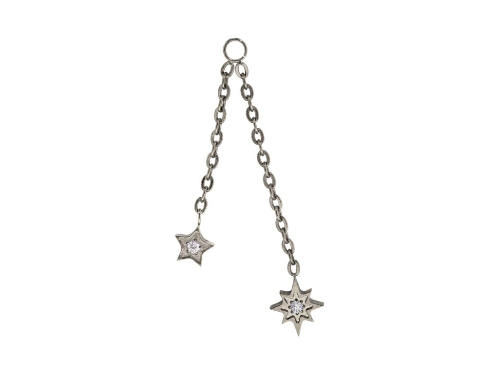 CORRENTE TITÂNIO C/ PINGENTE 2 ESTRELAS - 36MM
