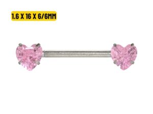 MAMILO TITÂNIO R/I C/ ZIRCÔNIA CORAÇÃO ROSA – 1.6 X 16 X 6/6MM