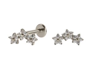 LABRET TITÂNIO R/I CLUSTER 3 FLORES CRAVEJADAS MINI