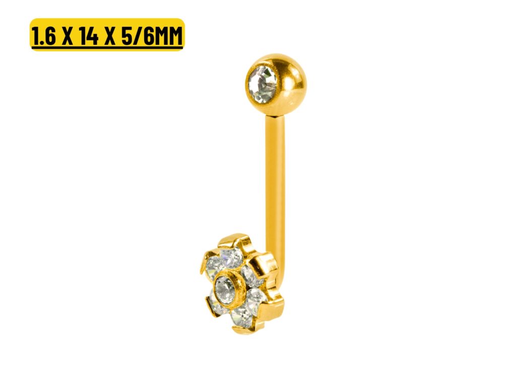 ÍNTIMO TITÂNIO PVD R/I FLOR CRAVEJADA - 1.6 X 14 X 5/6MM