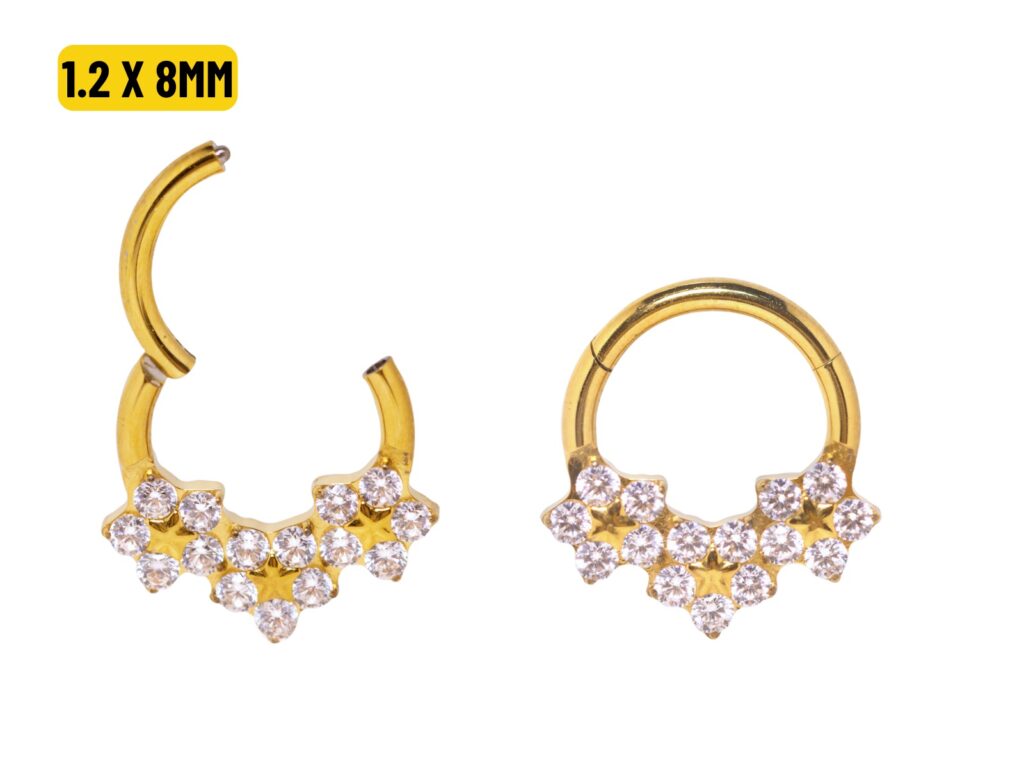 SEGMENTO CLICKER TITÂNIO PVD FRONTAL C/ 3 FLORES - 1.2 X 8MM