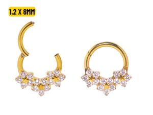 SEGMENTO CLICKER TITÂNIO PVD FRONTAL C/ 3 FLORES – 1.2 X 8MM